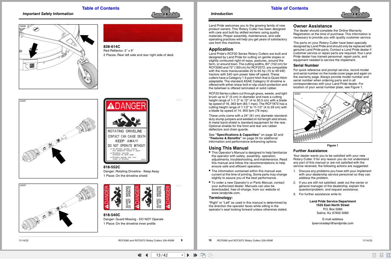 Land Pride Rotary Cutters RCF2060 RCF2072 Operation Manual 326 459M (2)