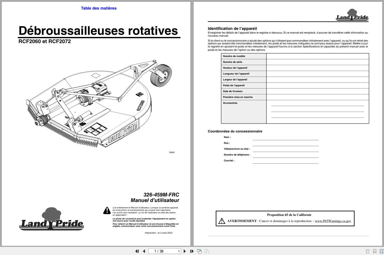 Land Pride Rotary Cutters RCF2060 RCF2072 Operator Manual 326 459M FRC FR (1)