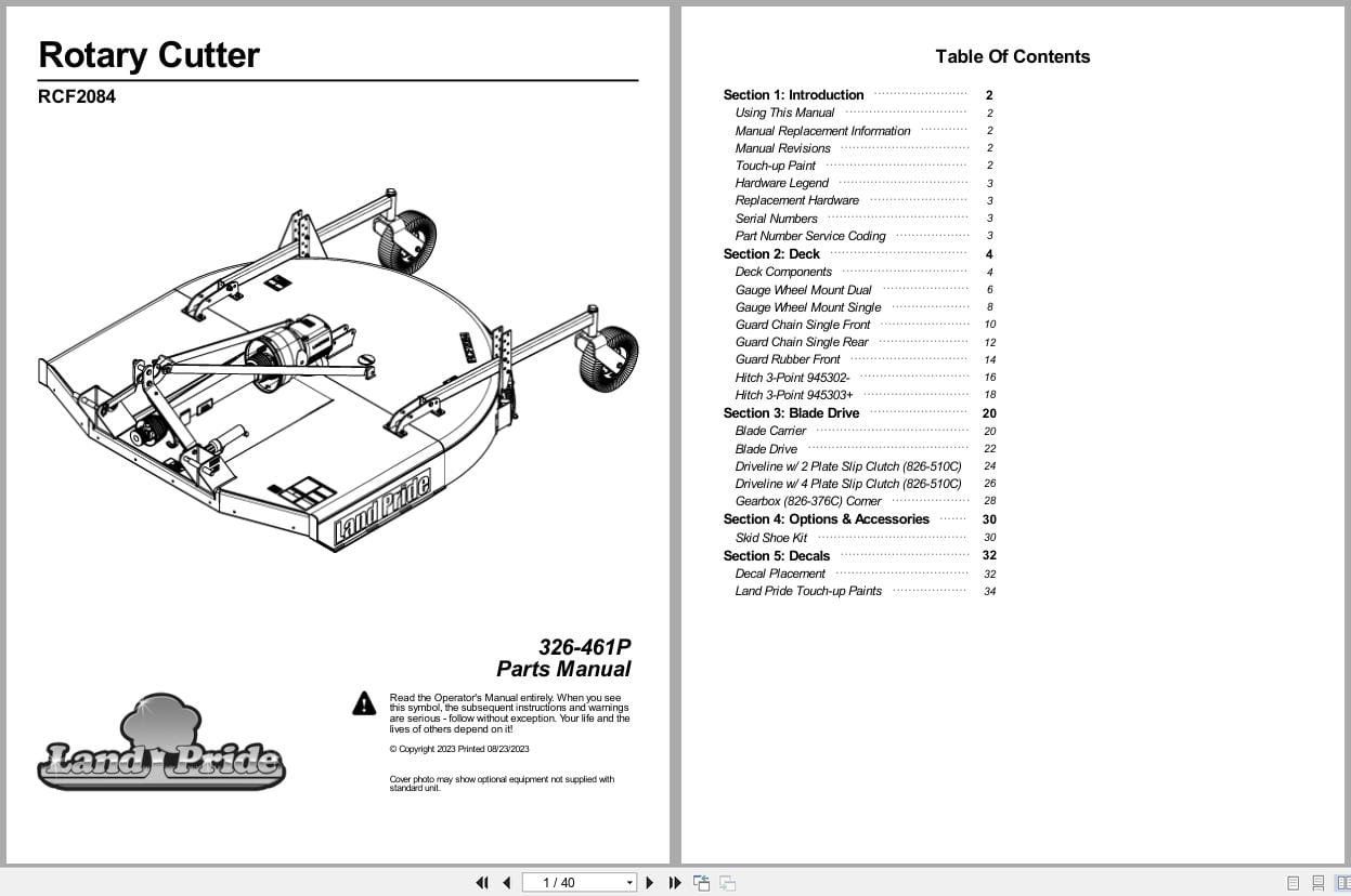 Land Pride Rotary Cutters RCF2084 Parts Manual 326 461P (1)