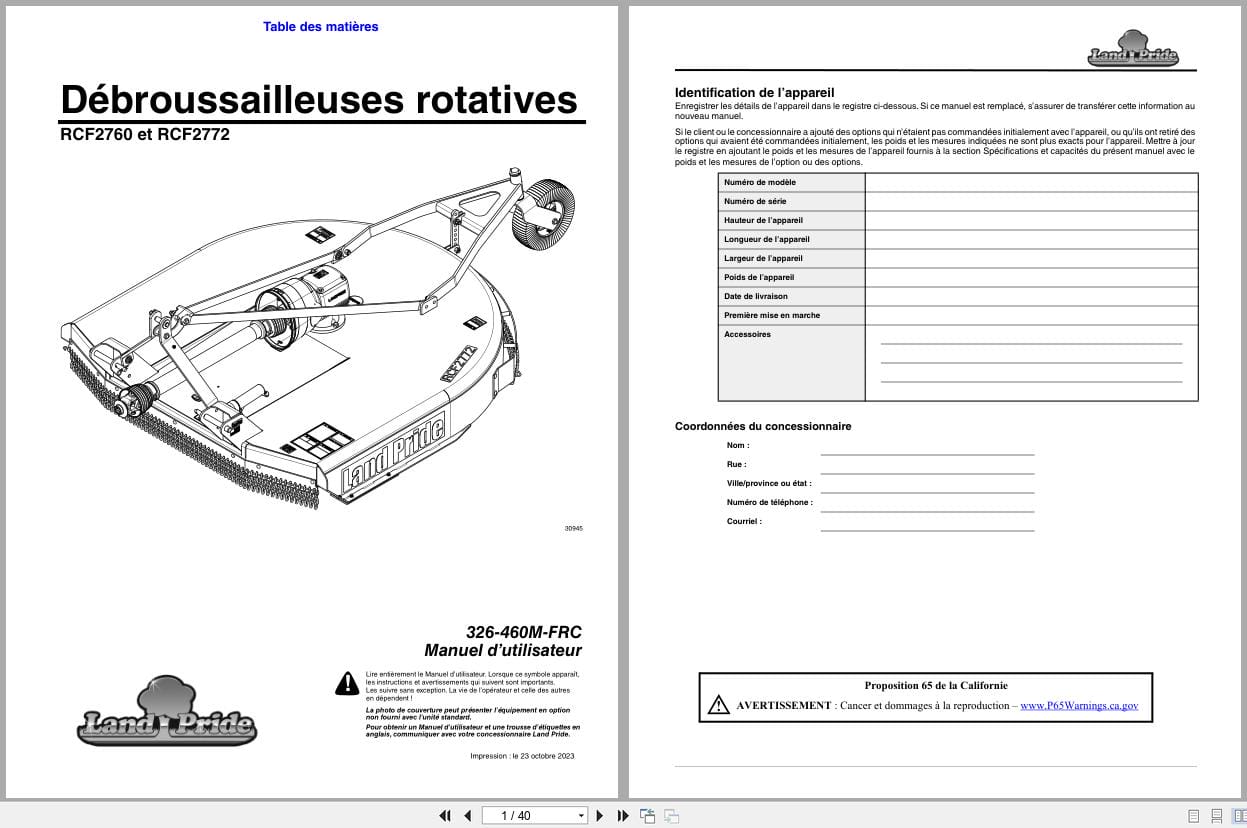 Land Pride Rotary Cutters RCF2760 RCF2772 Operator Manual 326 460M FRC FR (1)