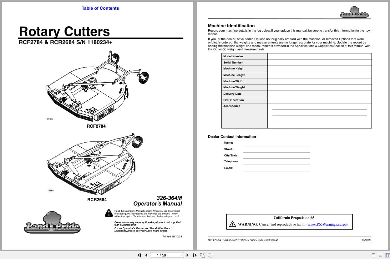 Land Pride Rotary Cutters RCF2784 RCR2684 Operation Manual 326 364M (1)