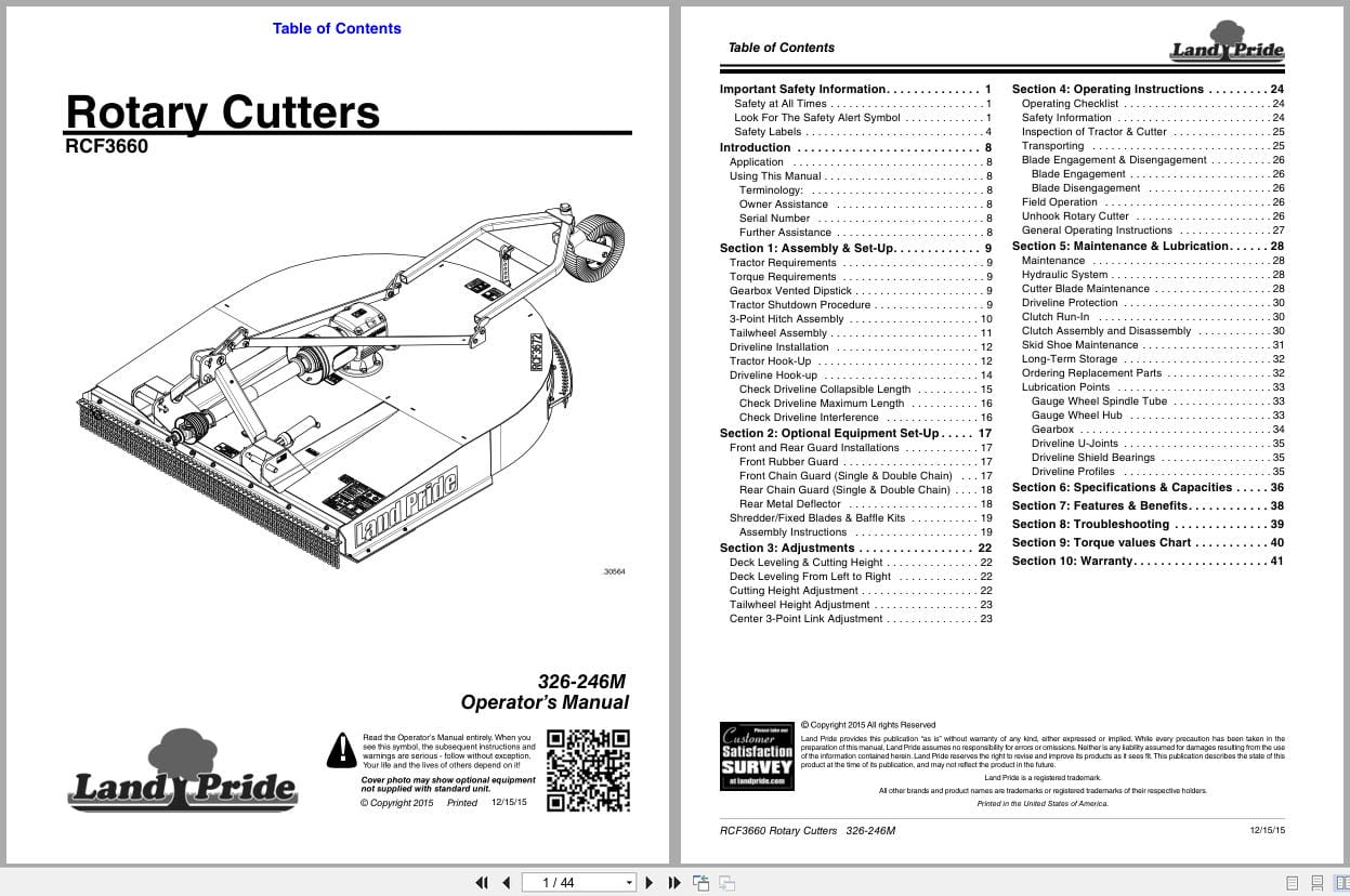 Land Pride Rotary Cutters RCF3660 Operator Manual 326 246M (1)