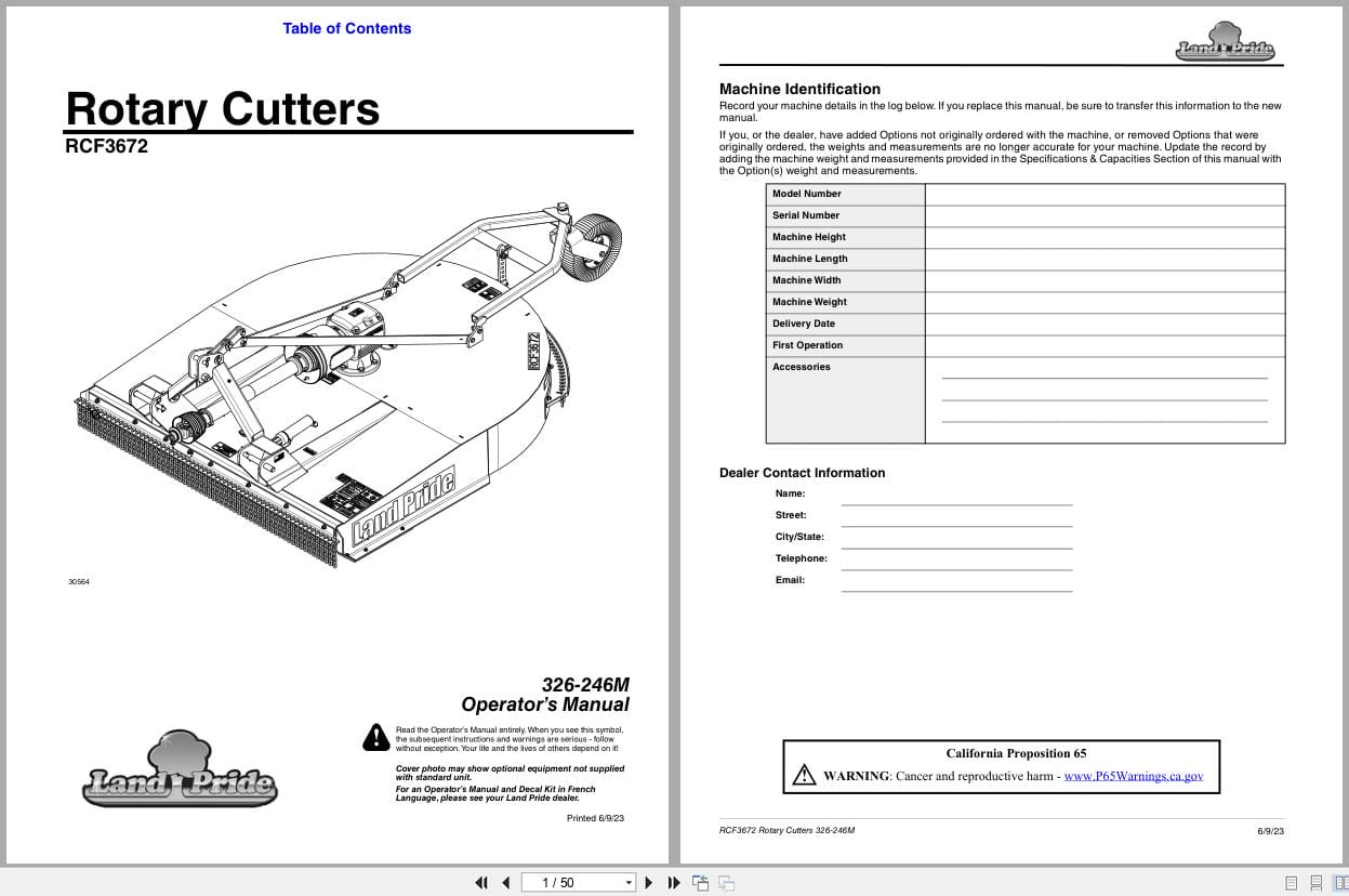 Land Pride Rotary Cutters RCF3672 Operator Manual 326 246M (1)