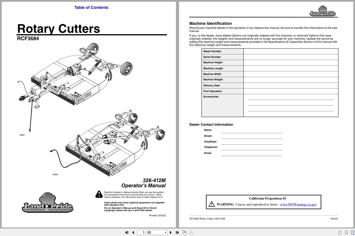 Land Pride Rotary Cutters RCF3684 Operator Manual 326 412M (1)