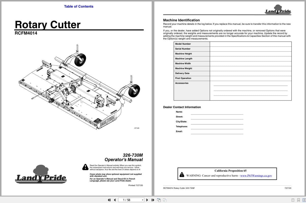 Land Pride Rotary Cutters RCFM4014 Operator Manual 326 730M (1)