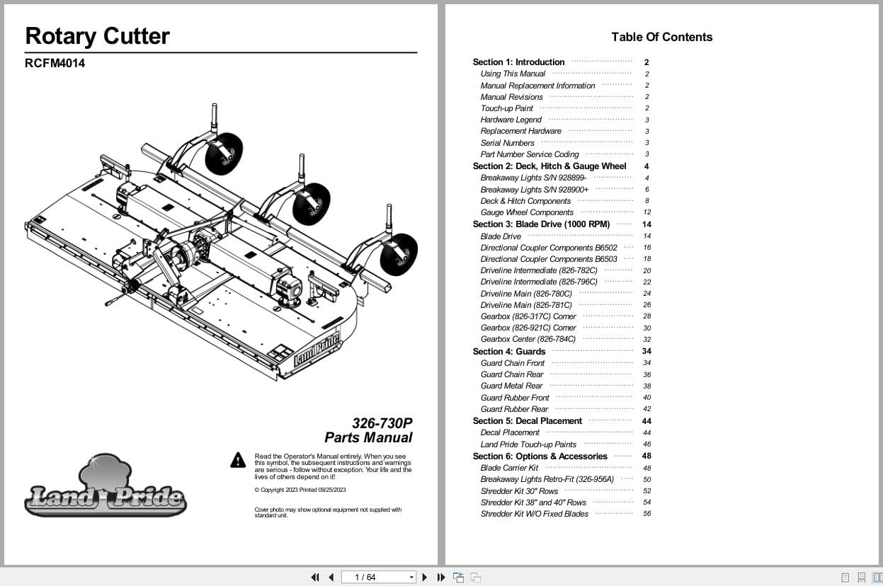 Land Pride Rotary Cutters RCFM4014 Parts Manual 326 730P (1)