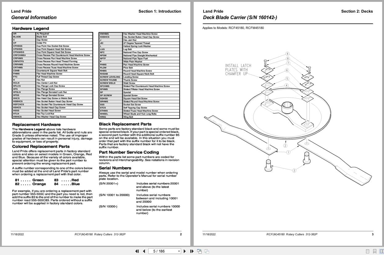 Land Pride Rotary Cutters RCFM45180 RCF45180 Parts Manual 312 382P (2)