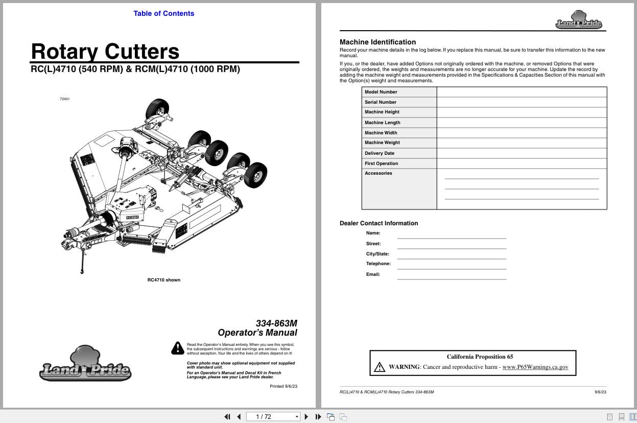 Land Pride Rotary Cutters RCL4710 RC4710 RCML4710 RCM4710 Operation Manual 334 863M (1)