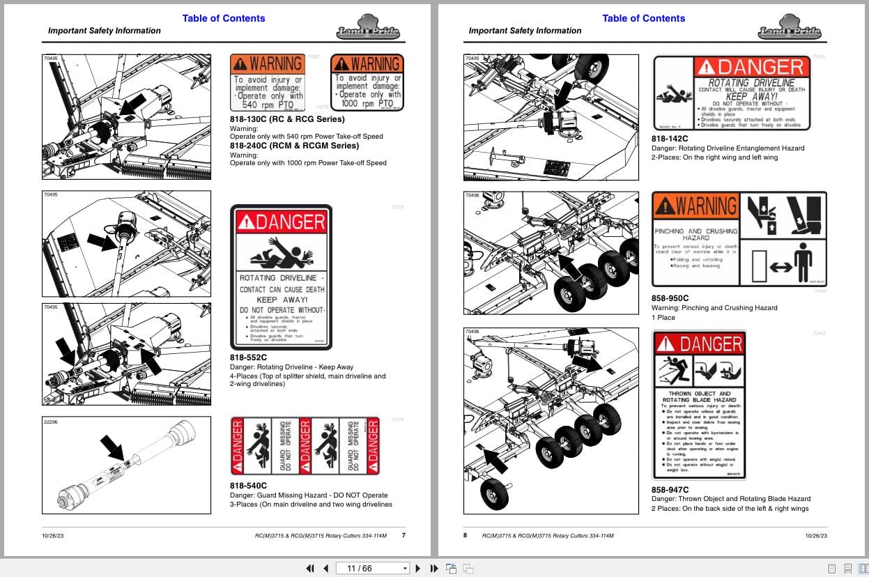 Land Pride Rotary Cutters RCM3715 RC3715 RCGM3715 RCG3715 Operation Manual 334 114M (2)