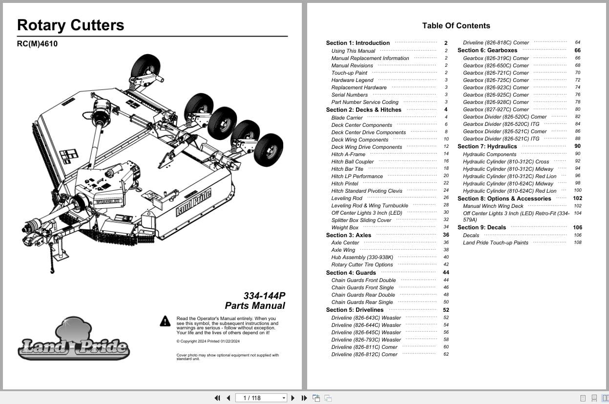 Land Pride Rotary Cutters RCM4610 RC4610 Parts Manual 334 144P (1)