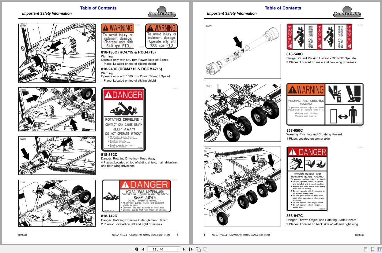 Land Pride Rotary Cutters RCM4715 RCGM4715 RC4715 RCG4715 Operator Manual 334 113M (2)