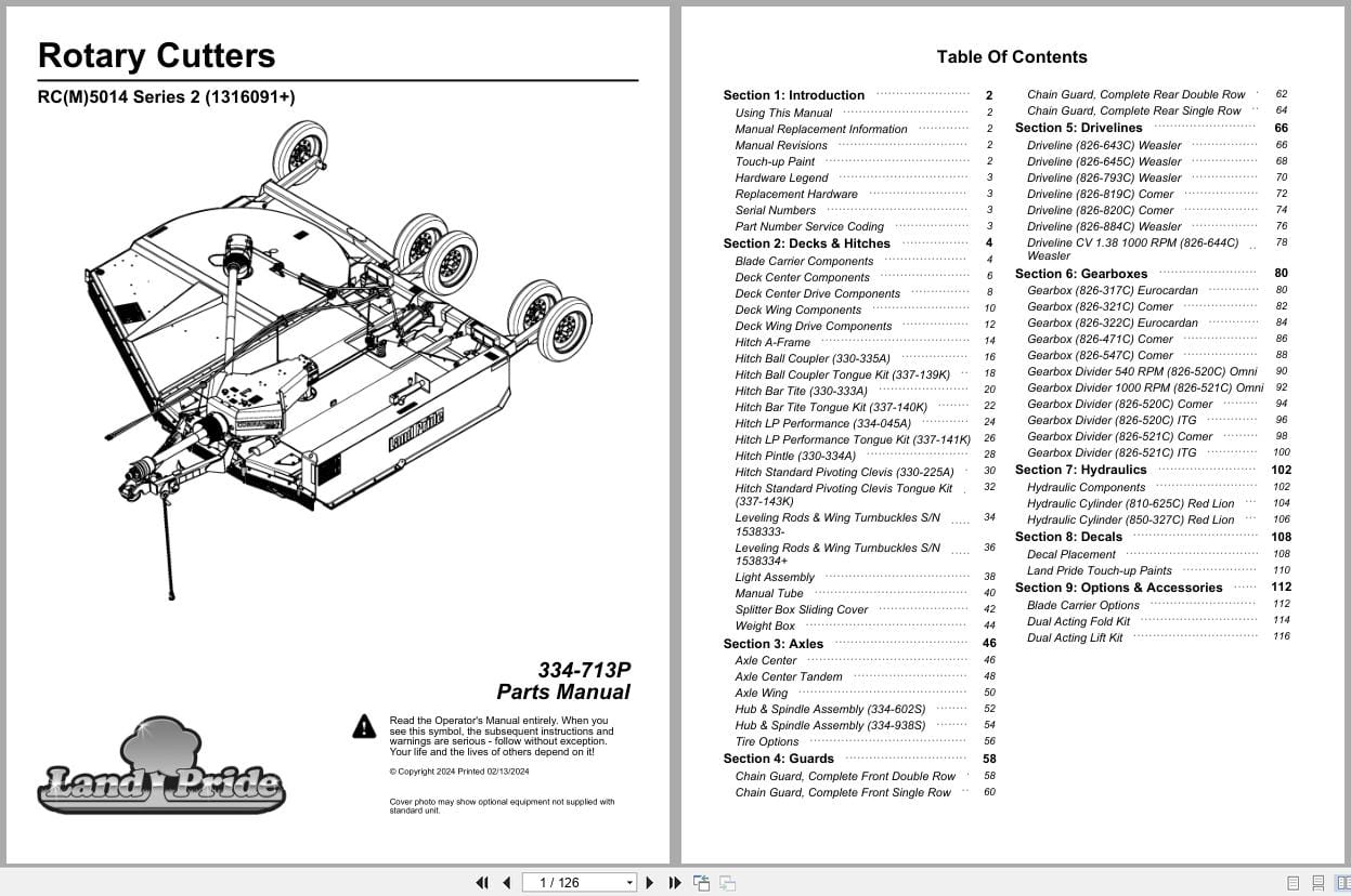 Land Pride Rotary Cutters RCM5014 RC5014 Series 2 Parts Manual 334 713P (1)