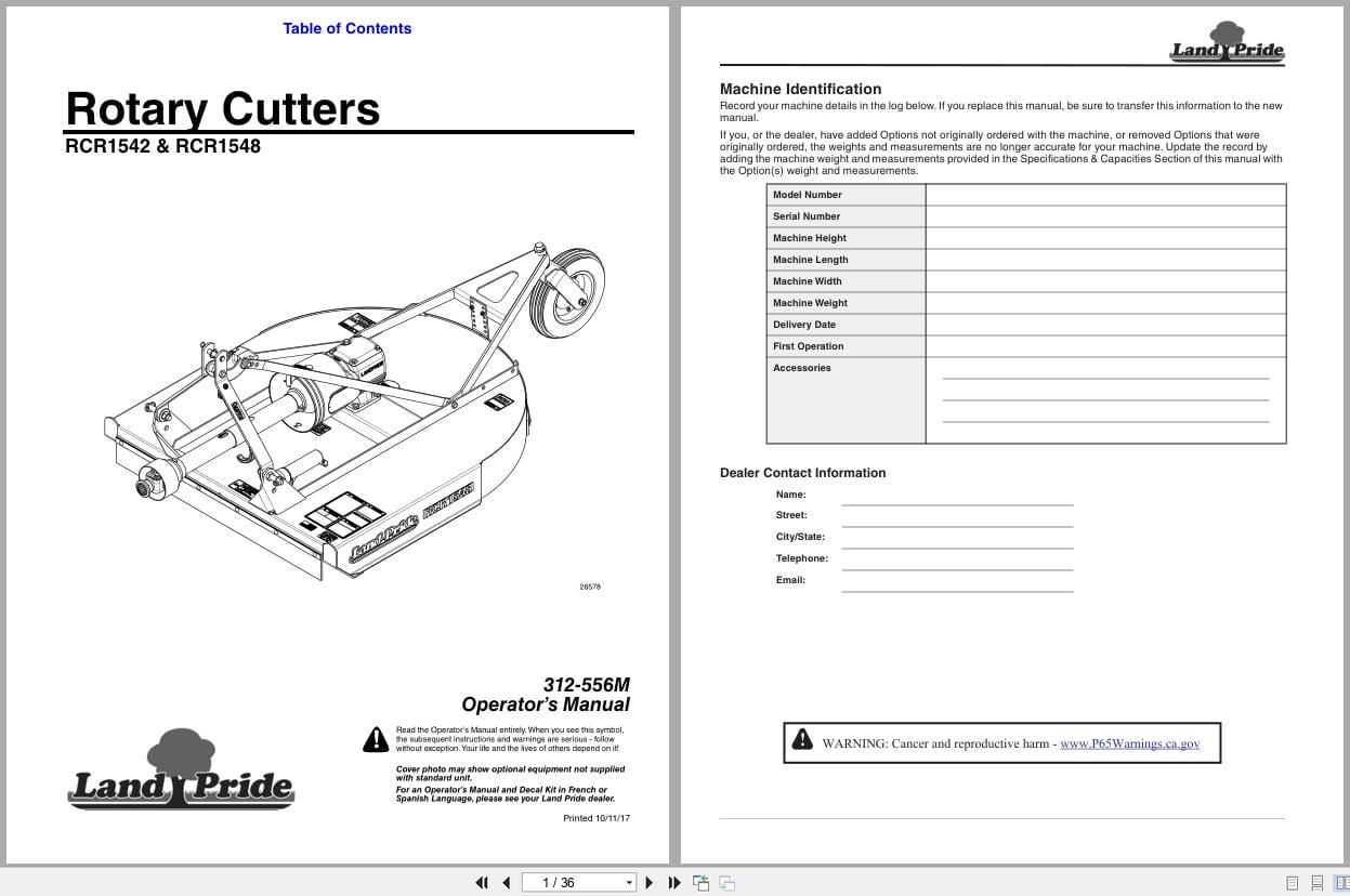 Land Pride Rotary Cutters RCR1542 RCR1548 Operation Manual 312 556M (1)