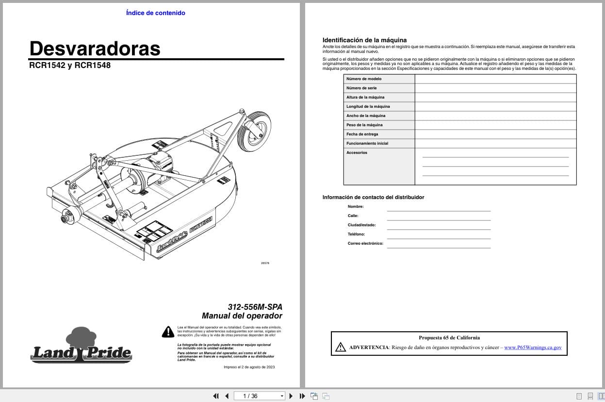 Land Pride Rotary Cutters RCR1542 RCR1548 Operator Manual 312 556M SPA ES (1)