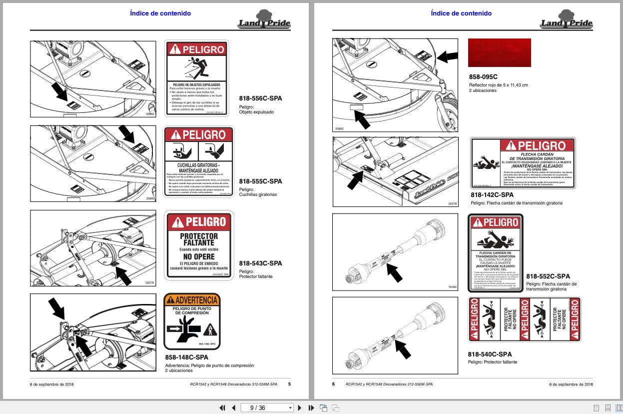 Land Pride Rotary Cutters RCR1542 RCR1548 Operator Manual 312 556M SPA ES (2)