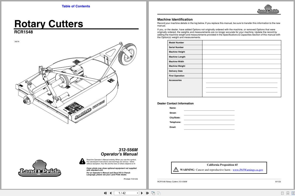 Land Pride Rotary Cutters RCR1548 Operation Manual 312 556M (1)