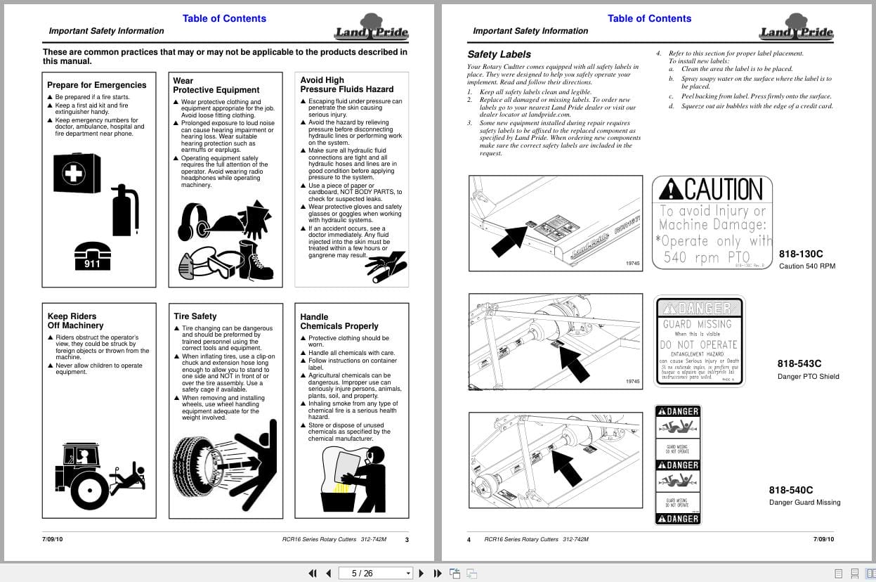 Land Pride Rotary Cutters RCR16 Series Operator Manual 312 742M (2)