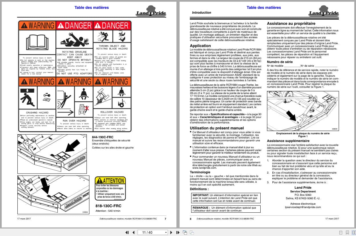 Land Pride Rotary Cutters RCR1884 Operator Manual 312 880M FRC FR (2)