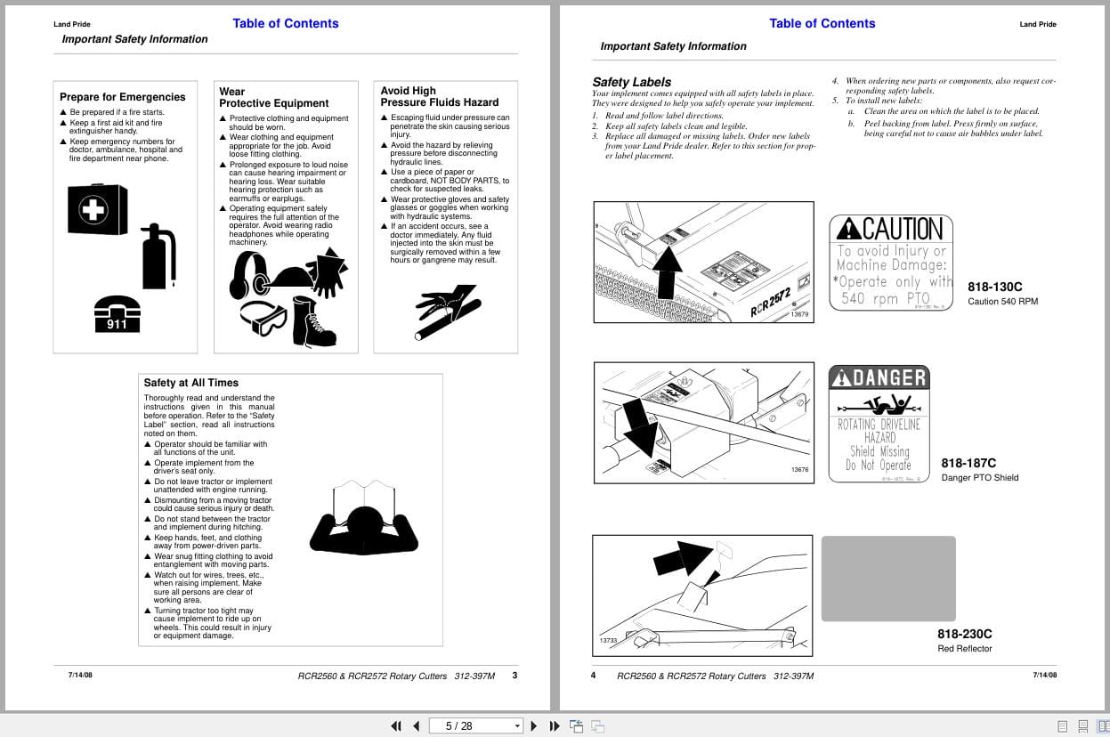 Land Pride Rotary Cutters RCR2560 RCR2572 Operation Manual 312 397M (2)