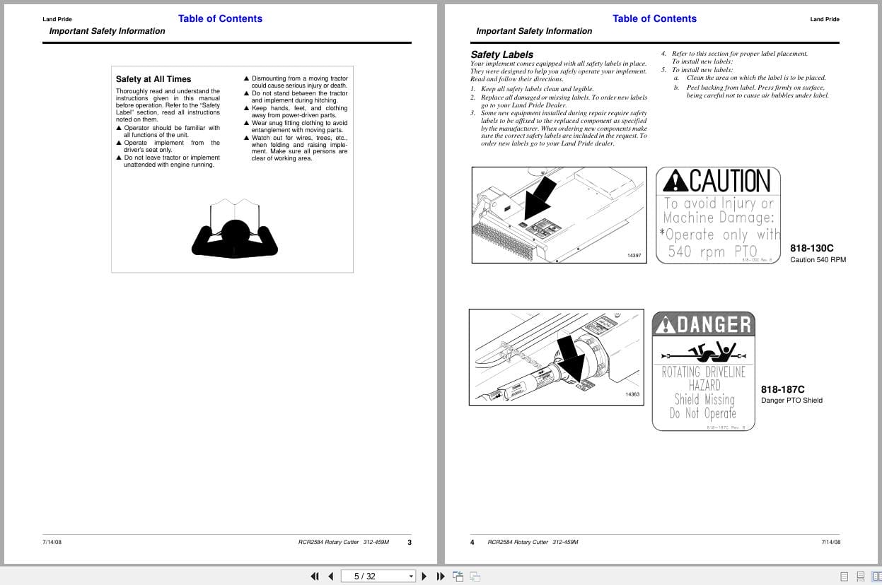 Land Pride Rotary Cutters RCR2584 Operator Manual 312 459M (2)