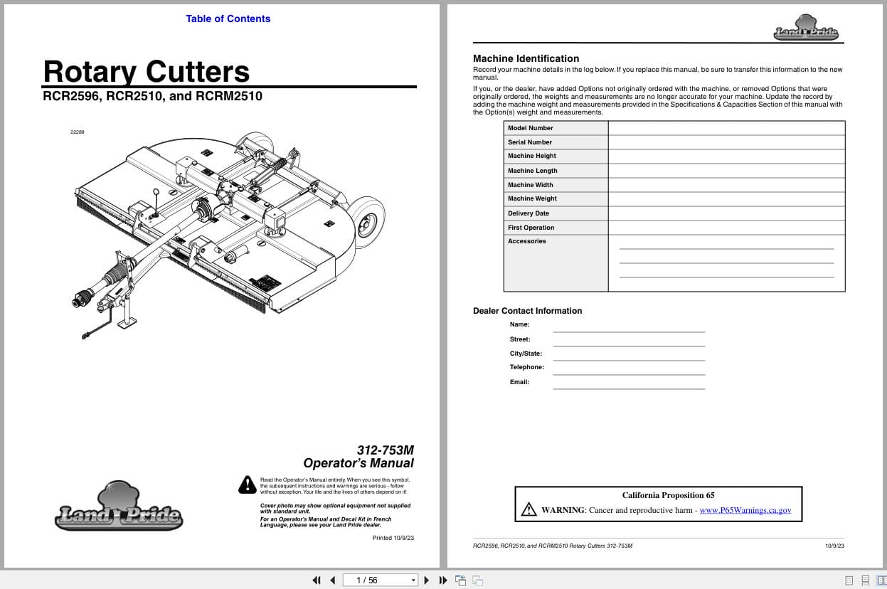 Land Pride Rotary Cutters RCR2596 RCR2510 RCRM2510 Operation Manual 312 753M (1)