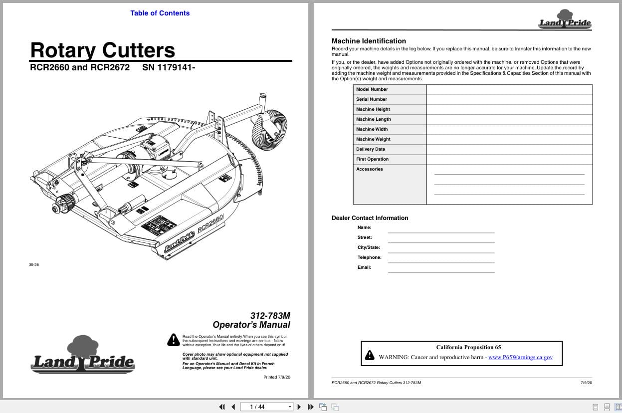 Land Pride Rotary Cutters RCR2660 RCR2672 Operation Manual 312 783M 2020 (1)