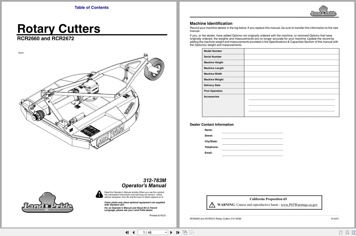 Land Pride Rotary Cutters RCR2660 RCR2672 Operation Manual 312 783M 2021 (1)