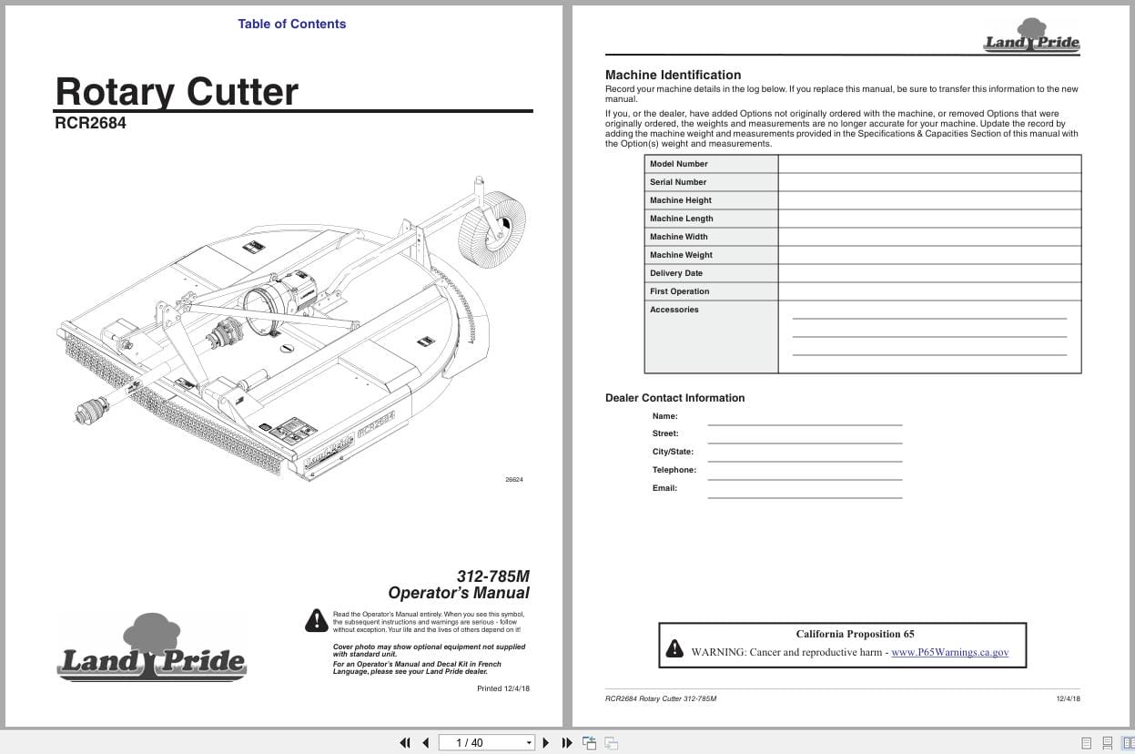 Land Pride Rotary Cutters RCR2684 Operation Manual 312 785M (1)