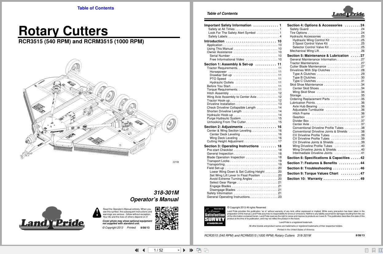 Land Pride Rotary Cutters RCR3515 RCRM3515 Operation Manual 318 301M (1)