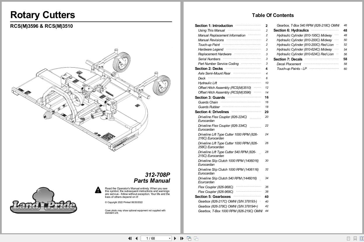 Land Pride Rotary Cutters RCSM3596 RCS3596 RCSM3510 RCS3510 Parts Manual 312 708P (1)
