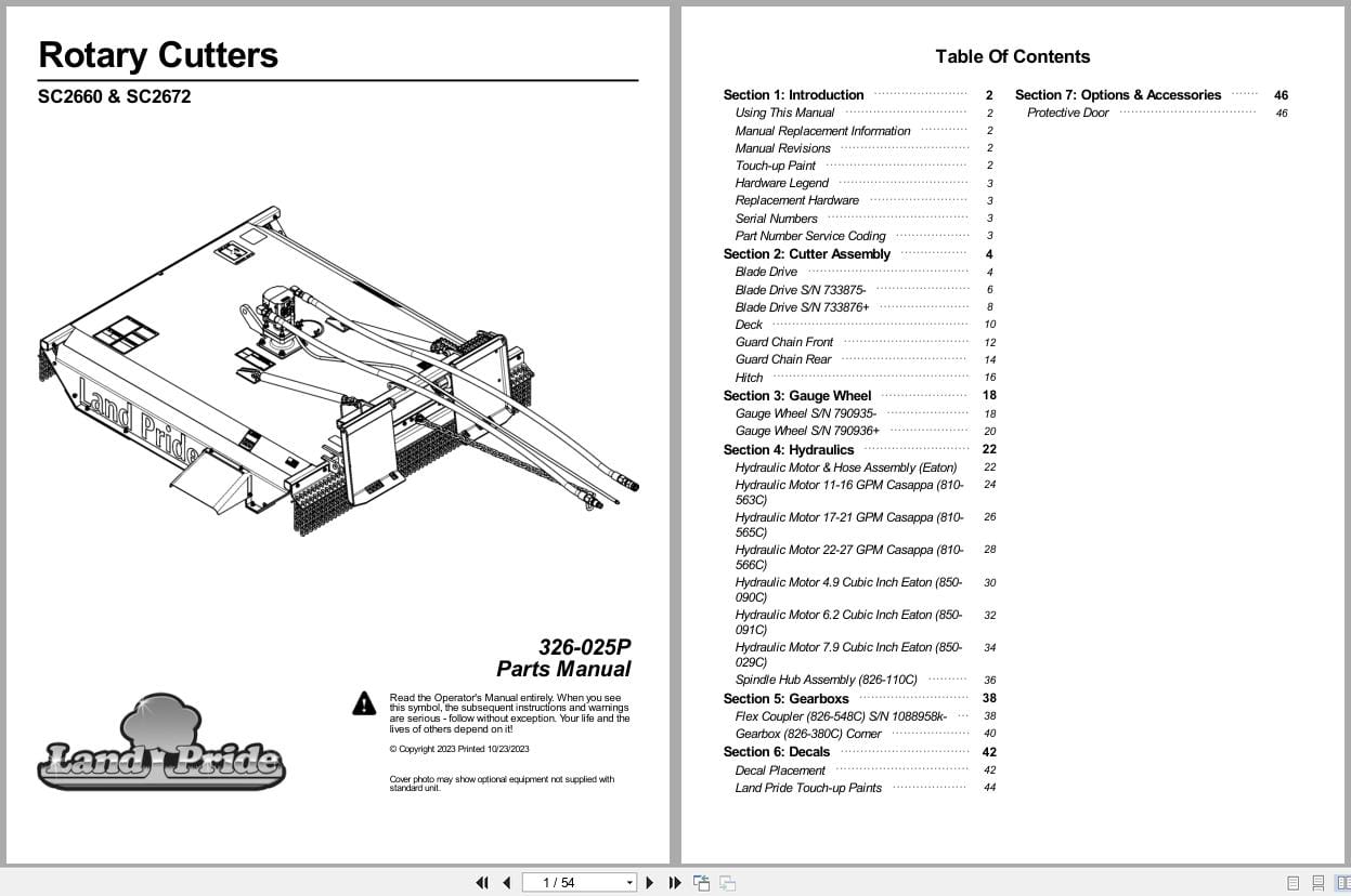 Land Pride Rotary Cutters SC2660 SC2672 Parts Manual 326 025P (1)