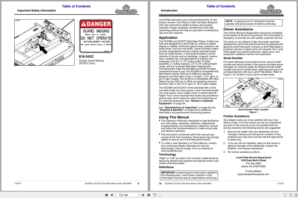Land Pride Rotary Cutters Skid Steer SC2560 SC2572 Operation Manual 326 836M (2)