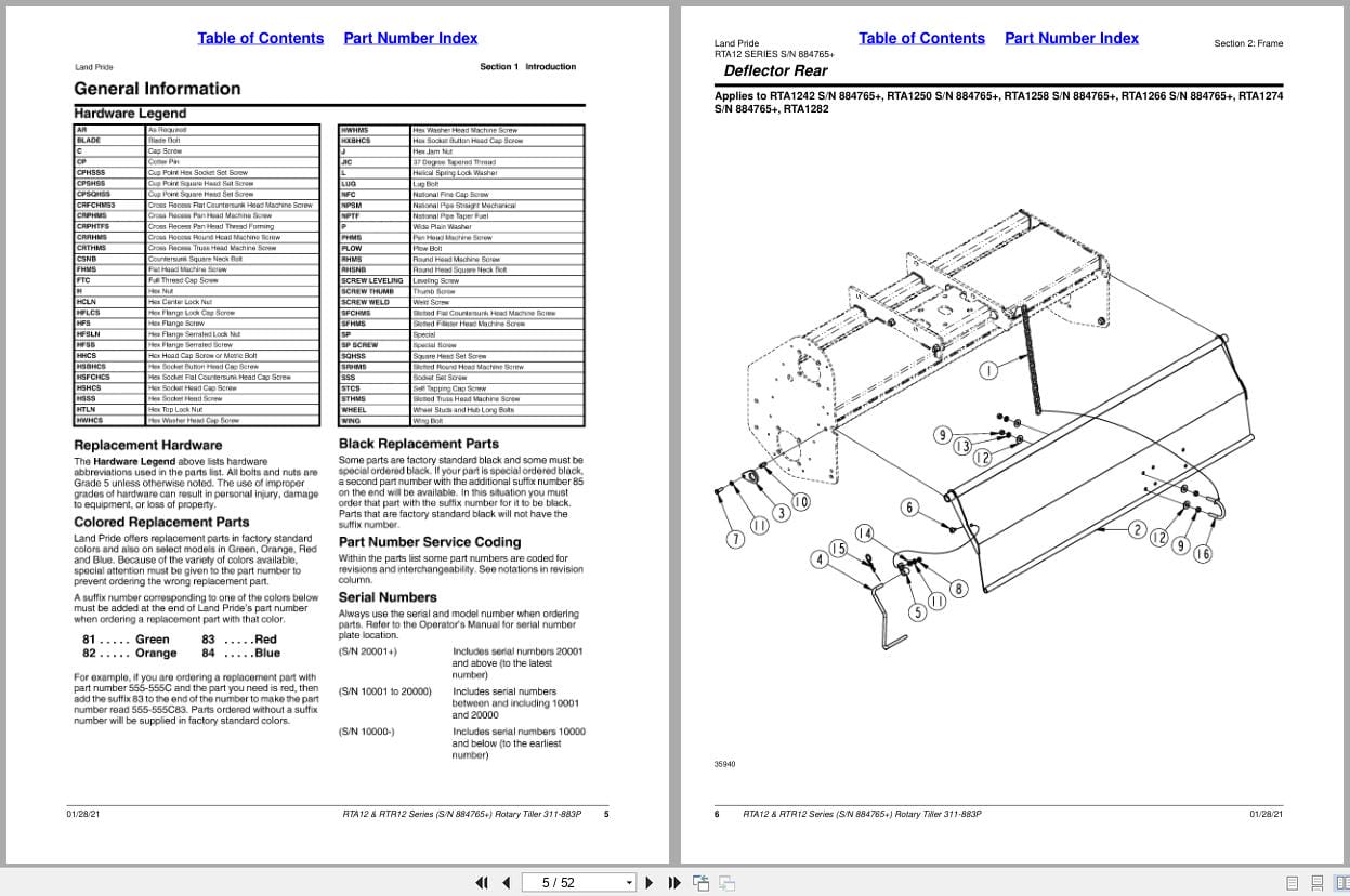 Land Pride Rotary Tillers RTA12 RTR12 Series Parts Manual 311 883P (2)
