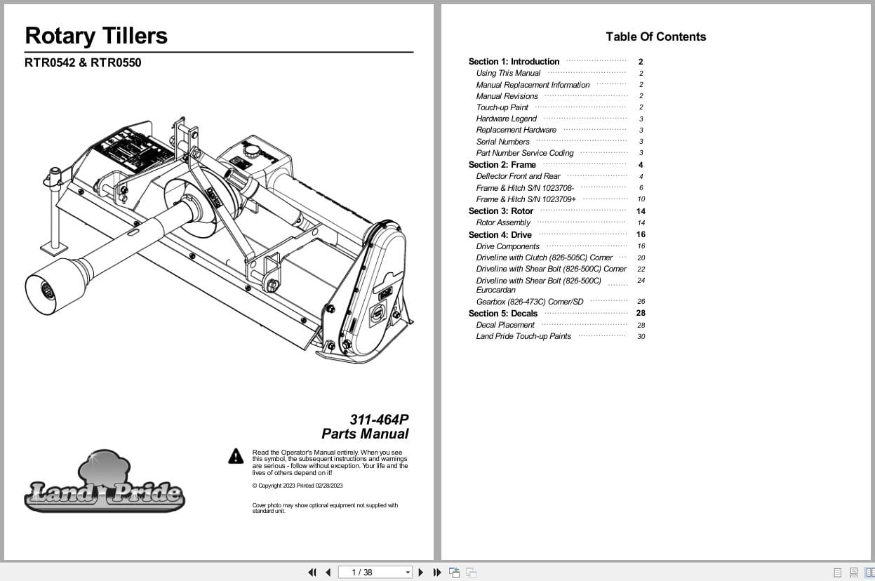 Land Pride Rotary Tillers RTR0542 RTR0550 Parts Manual 311 464P (1)