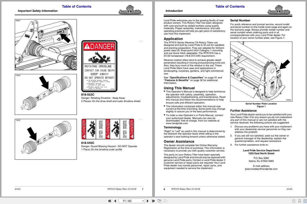 Land Pride Rotary Tillers RTR1574 Operation Manual 311 431M (2)
