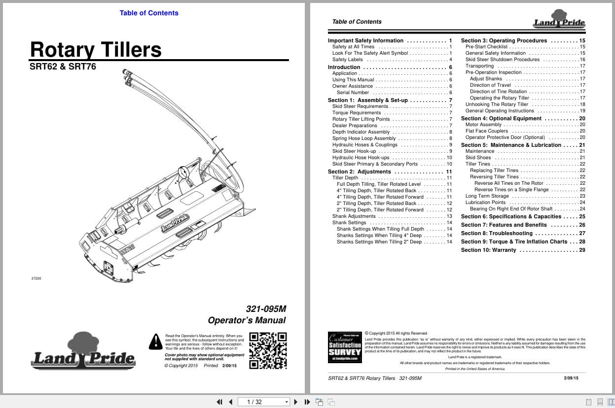Land Pride Rotary Tillers SRT62 SRT76 Operation Manual 321 095M (1)