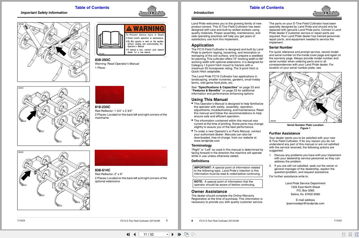 Land Pride S Tine Field Cultivator FC15 Operation Manual 307 224M (2)