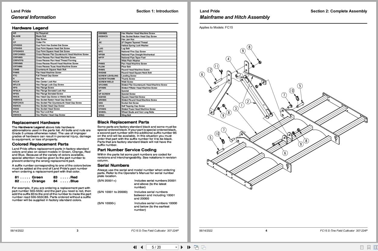 Land Pride S Tine Field Cultivator FC15 Parts Manual 307 224P (2)