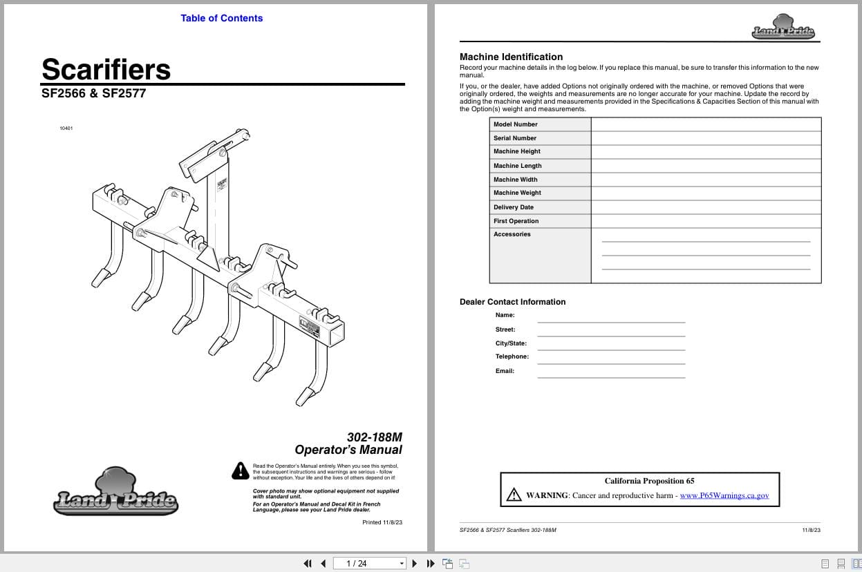 Land Pride Scarifier SF2566 SF2577 Operation Manual 302 188M (1)
