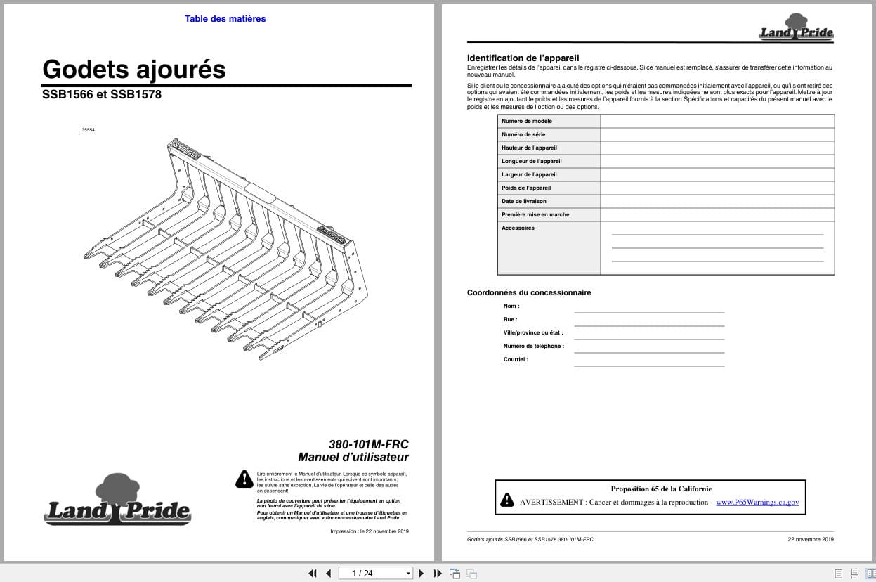 Land Pride Skeleton Bucket SSB1566 SSB1578 Operator Manual 380 101M FRC FR (1)