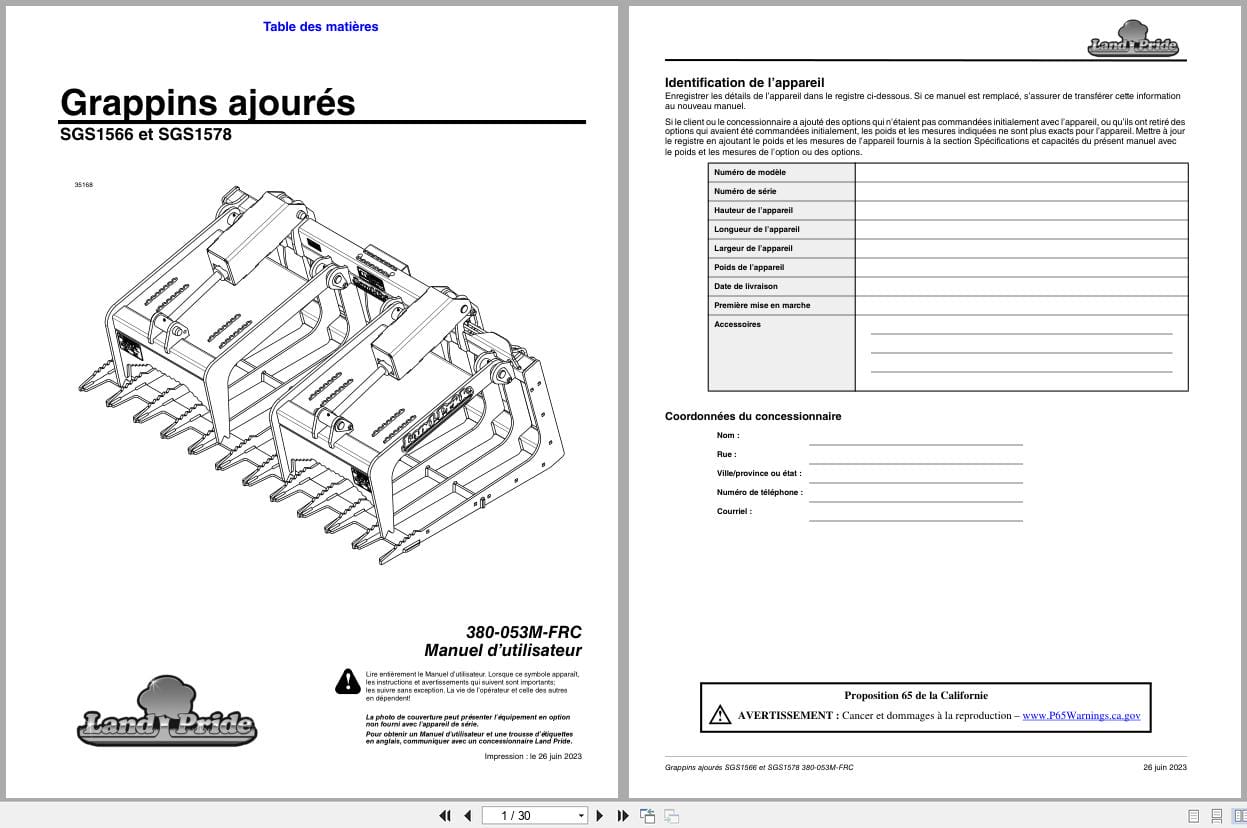 Land Pride Skeleton Grapples SGS1566 SGS1578 Operator Manual 380 053M FRC FR (1)