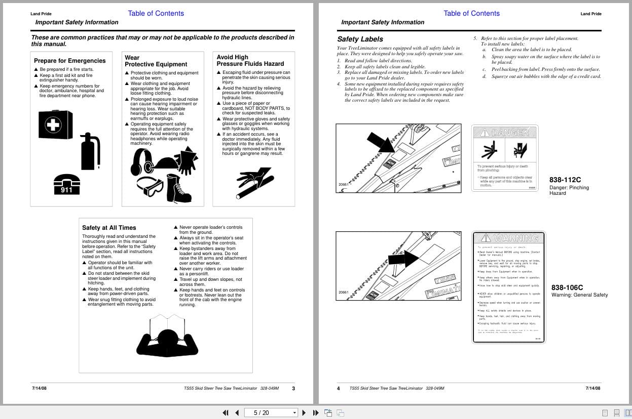 Land Pride Skid Steer Tree Saw TreeLiminator TS55 Operation Manual 328 049M (2)