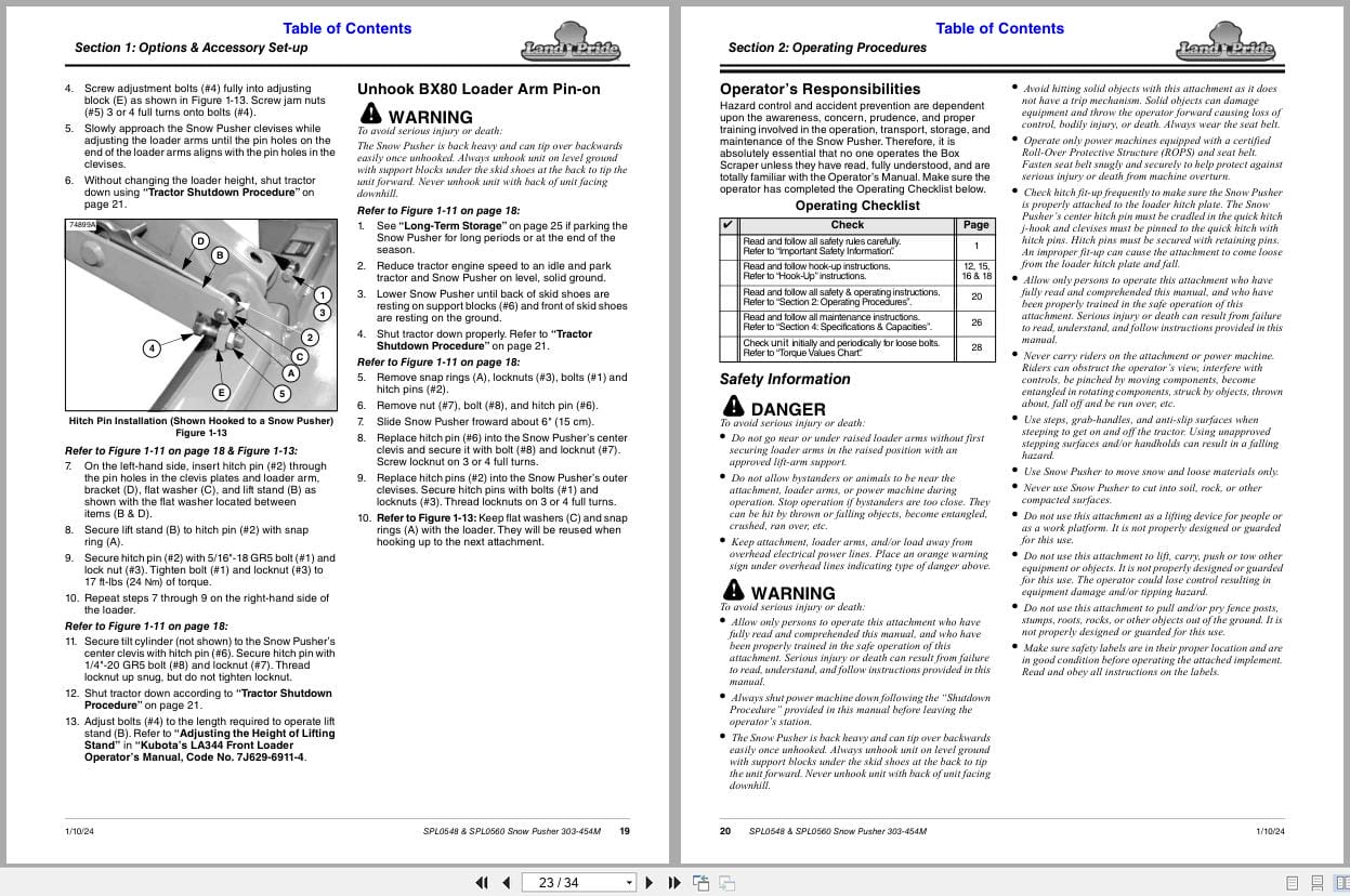 Land Pride Snow Pusher SPL0548 SPL0560 Operation Manual 303 454M (2)