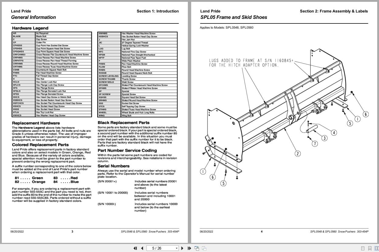 Land Pride Snow Pusher SPL0548 SPL0560 Parts Manual 303 454P (2)