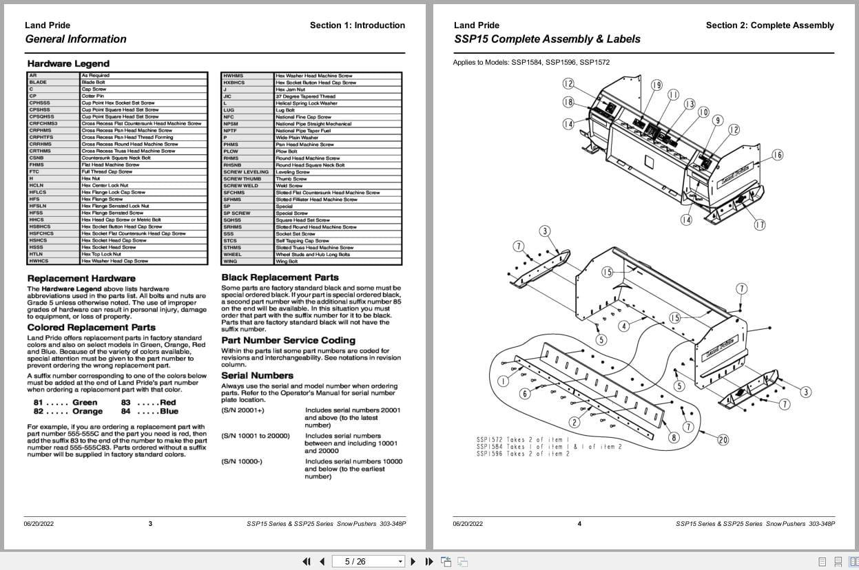 Land Pride Snow Pusher SSP15 SSP25 Series Parts Manual 303 348P (2)