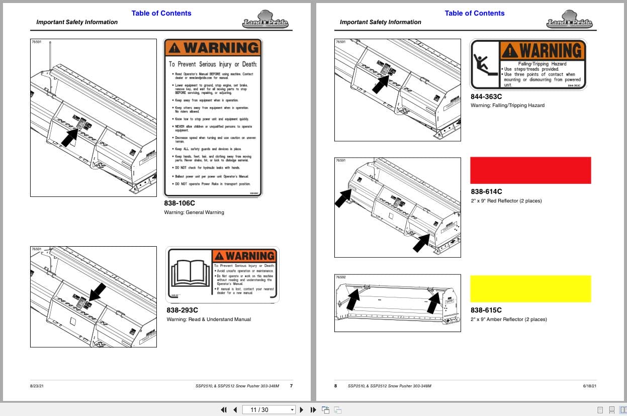 Land Pride Snow Pusher SSP2510 SSP2512 Operation Manual 303 348M (2)