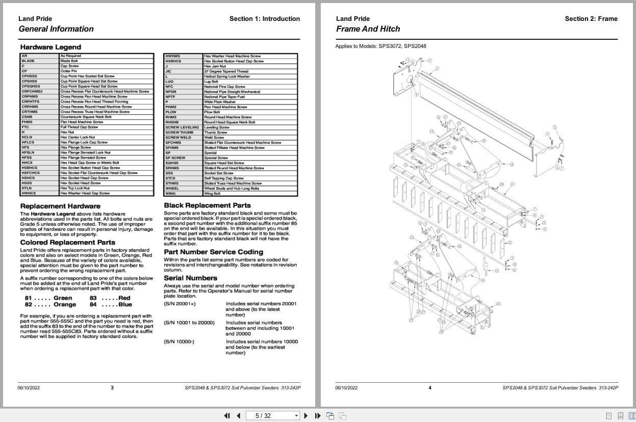 Land Pride Soil Pulverizer SPS2048 SPS3072 Parts Manual 313 242P (2)
