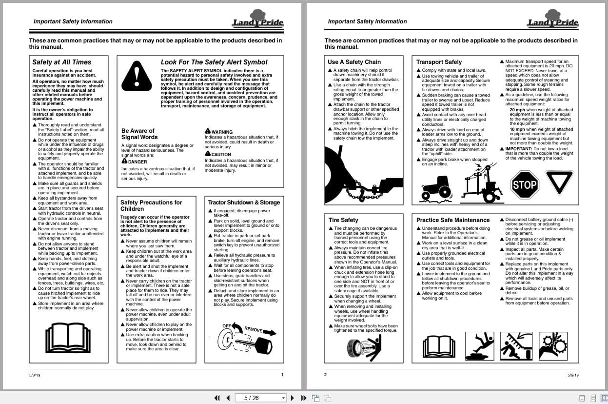 Land Pride Spike Tooth Harrow STH1590 Operation Manual 322 314M (2)