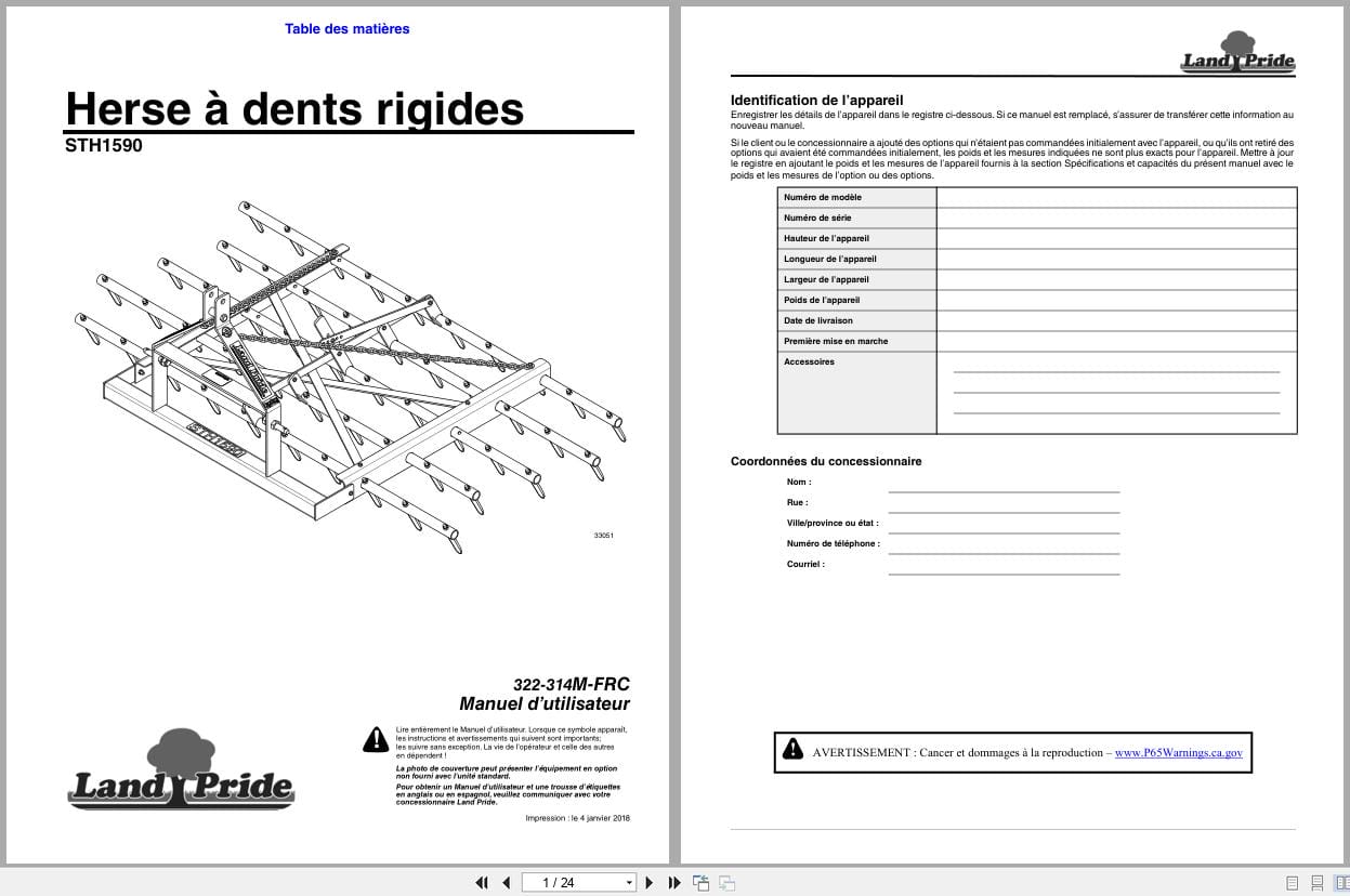 Land Pride Spike Tooth Harrows STH1590 Operator Manual 322 314M FRC FR (1)