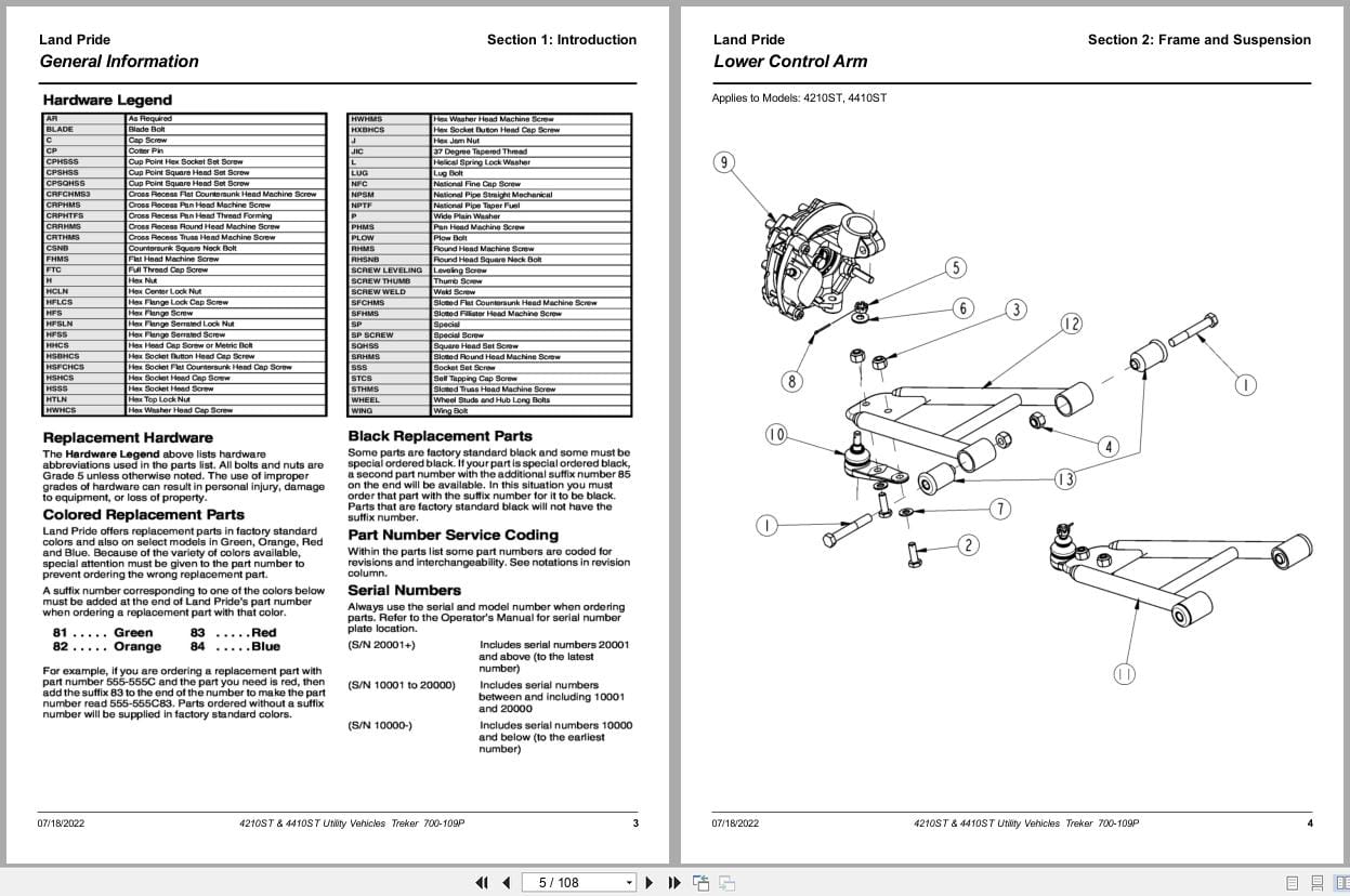 Land Pride Utility Vehicles Treker 4210ST 4410ST Parts Manual 700 109P (2)